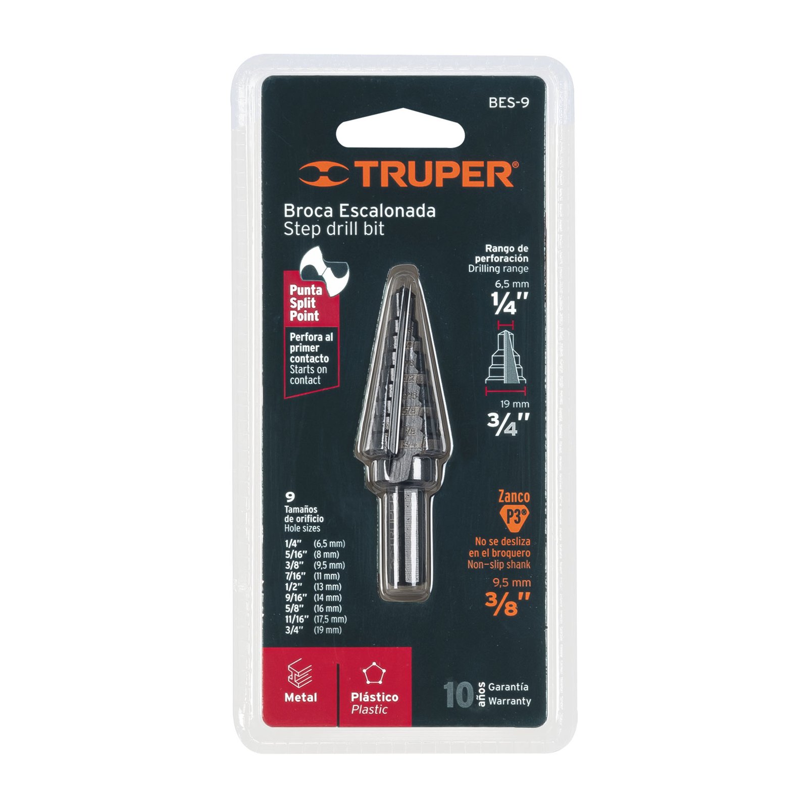 Broca escalonada óxido negro 9 escalones 1/4" a 3/4", TRUPER