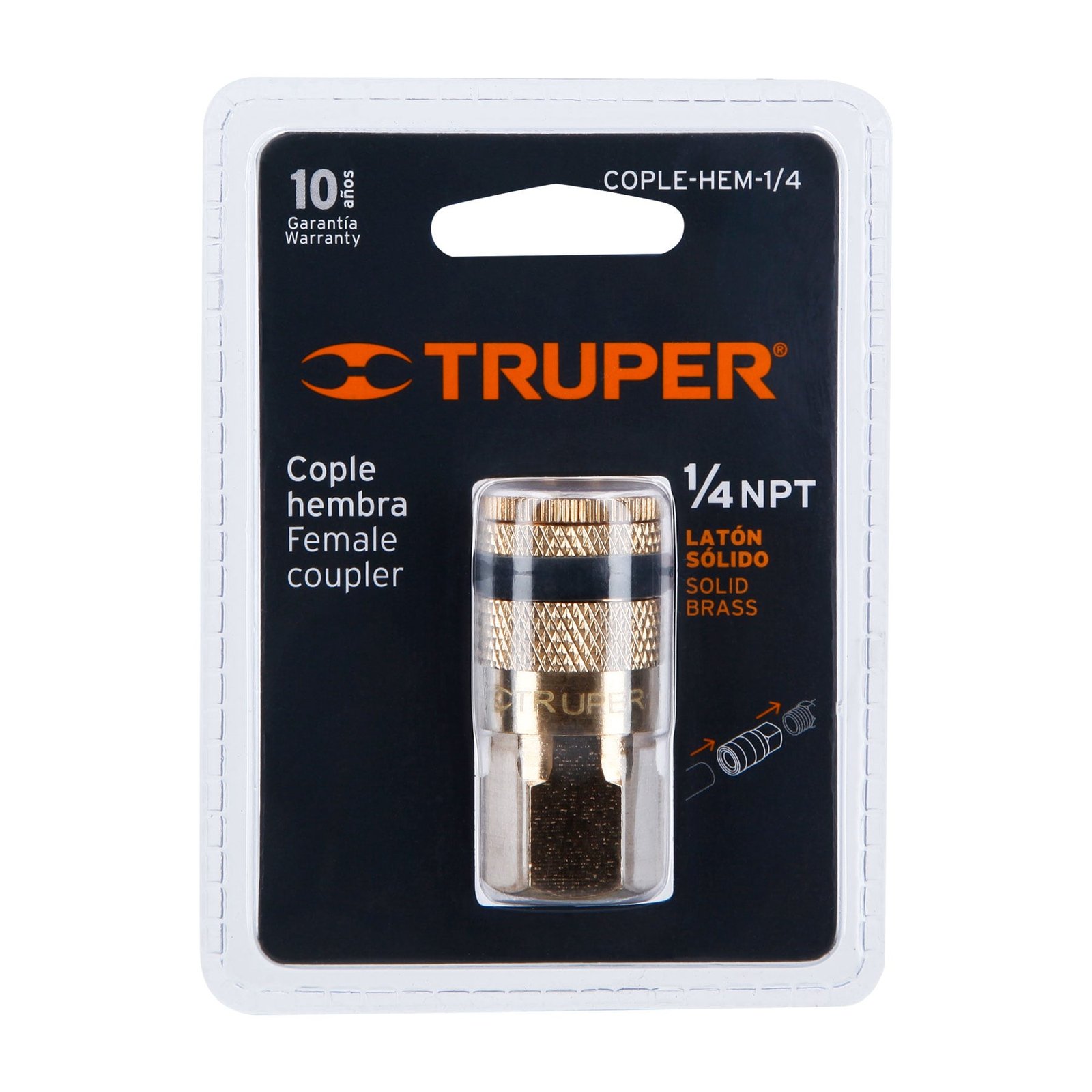 Cople rápido de latón, hembra, cuerda 1/4" NPT, TRUPER