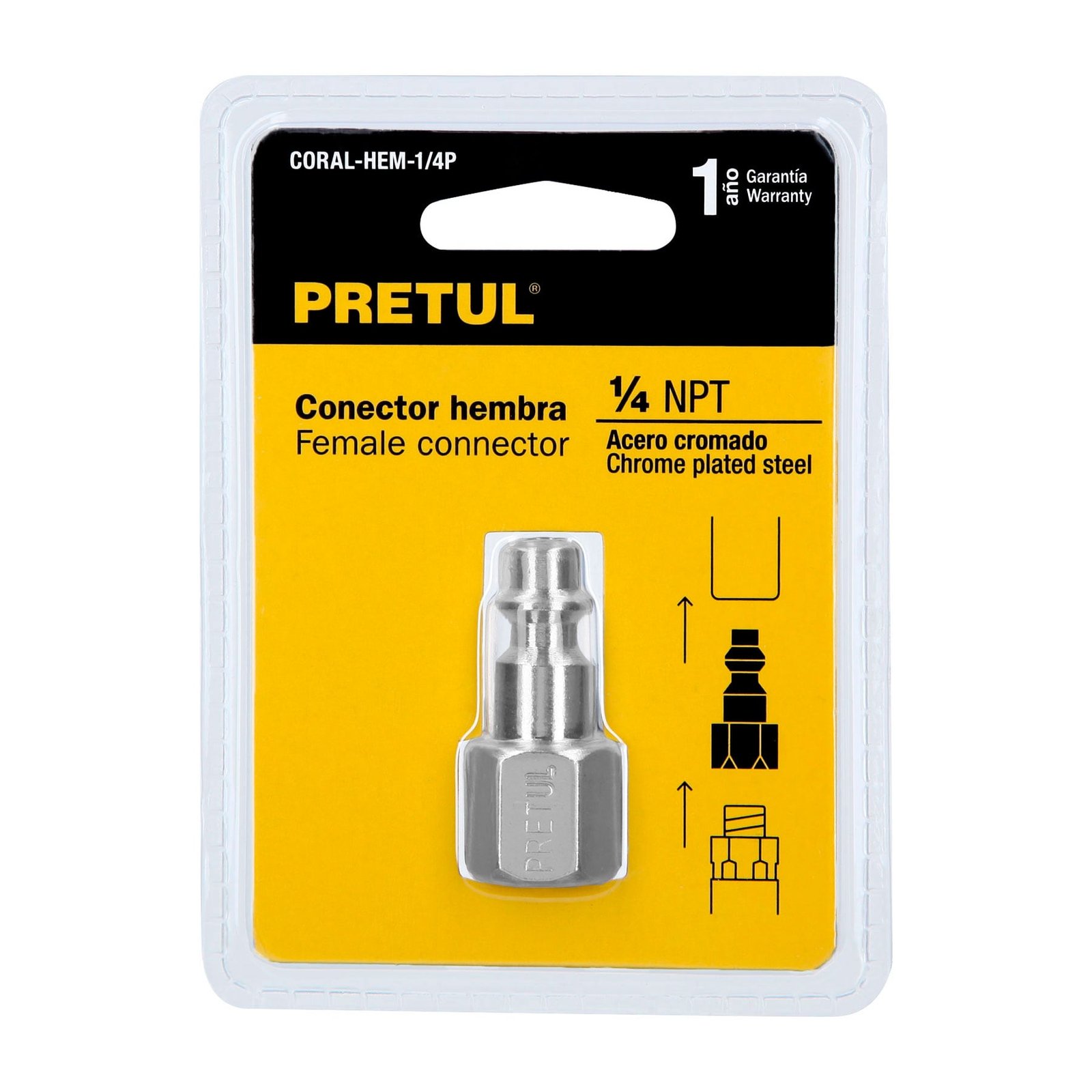 Conector rápido de acero, hembra, cuerda 1/4" NPT, PRETUL