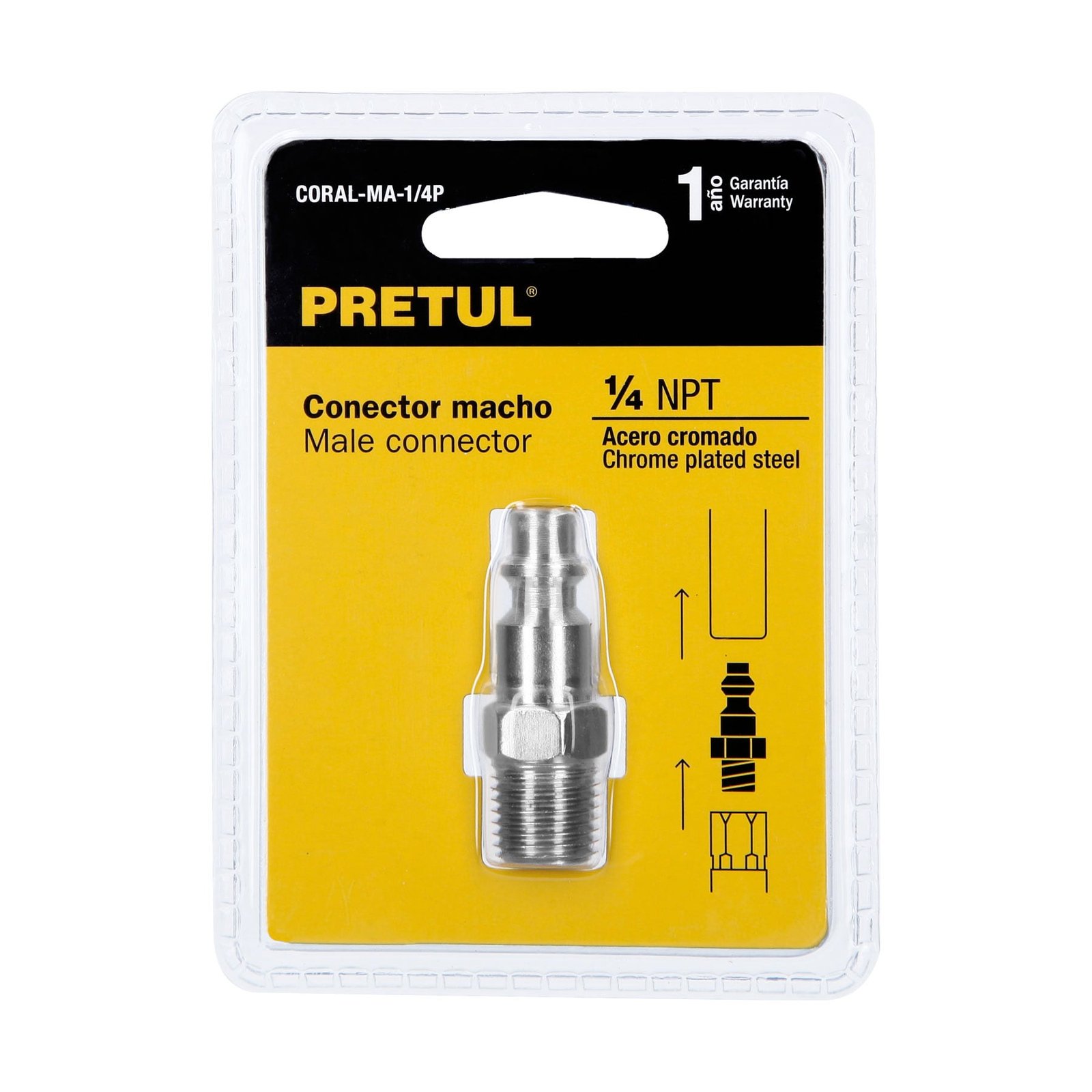 Conector rápido de acero, macho, cuerda 1/4" NPT, PRETUL
