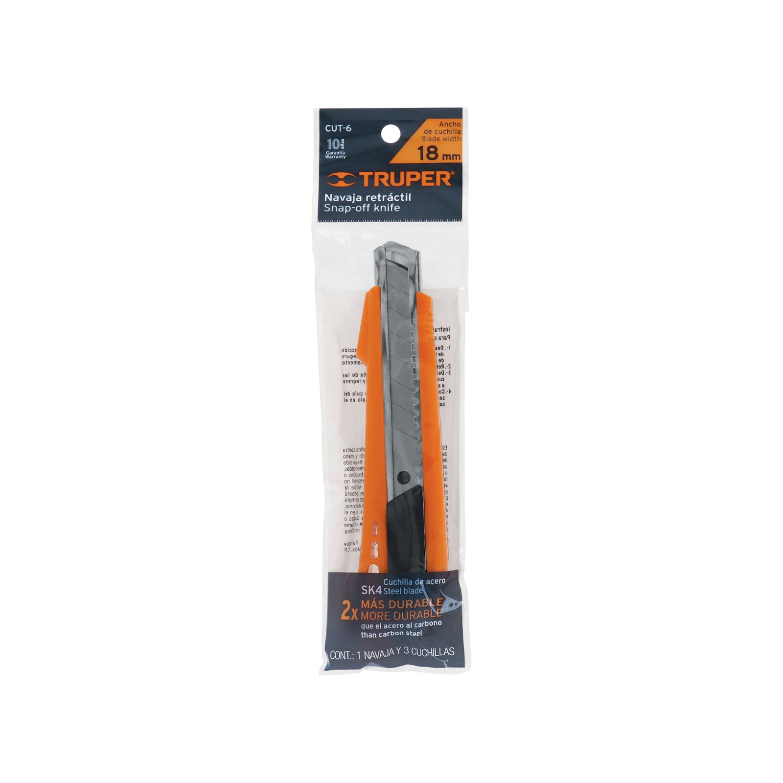 Cutter 18 mm reforzado de plástico con alma metálica, TRUPER