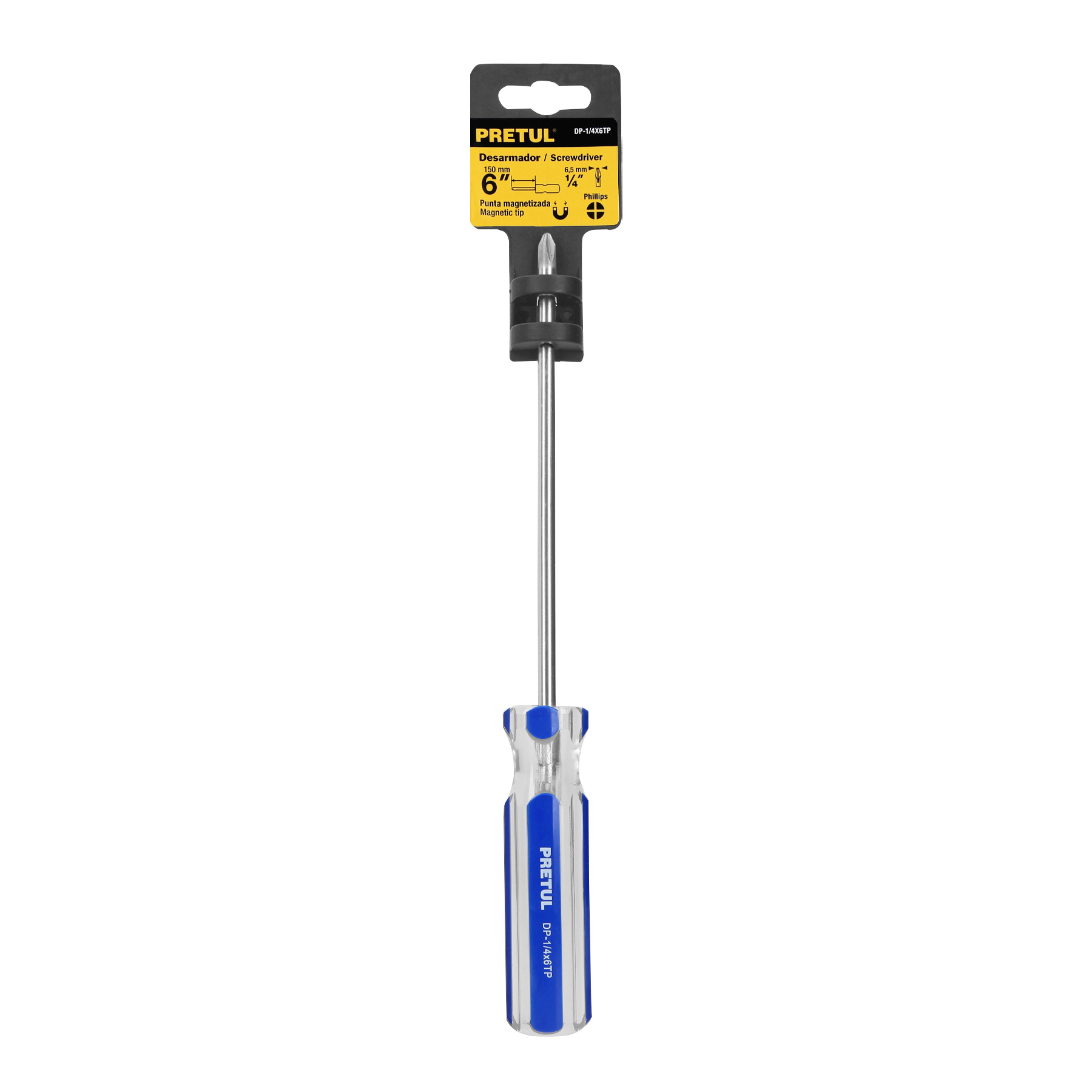 Desarmador de cruz 1/4 x 6" mango de PVC, PRETUL