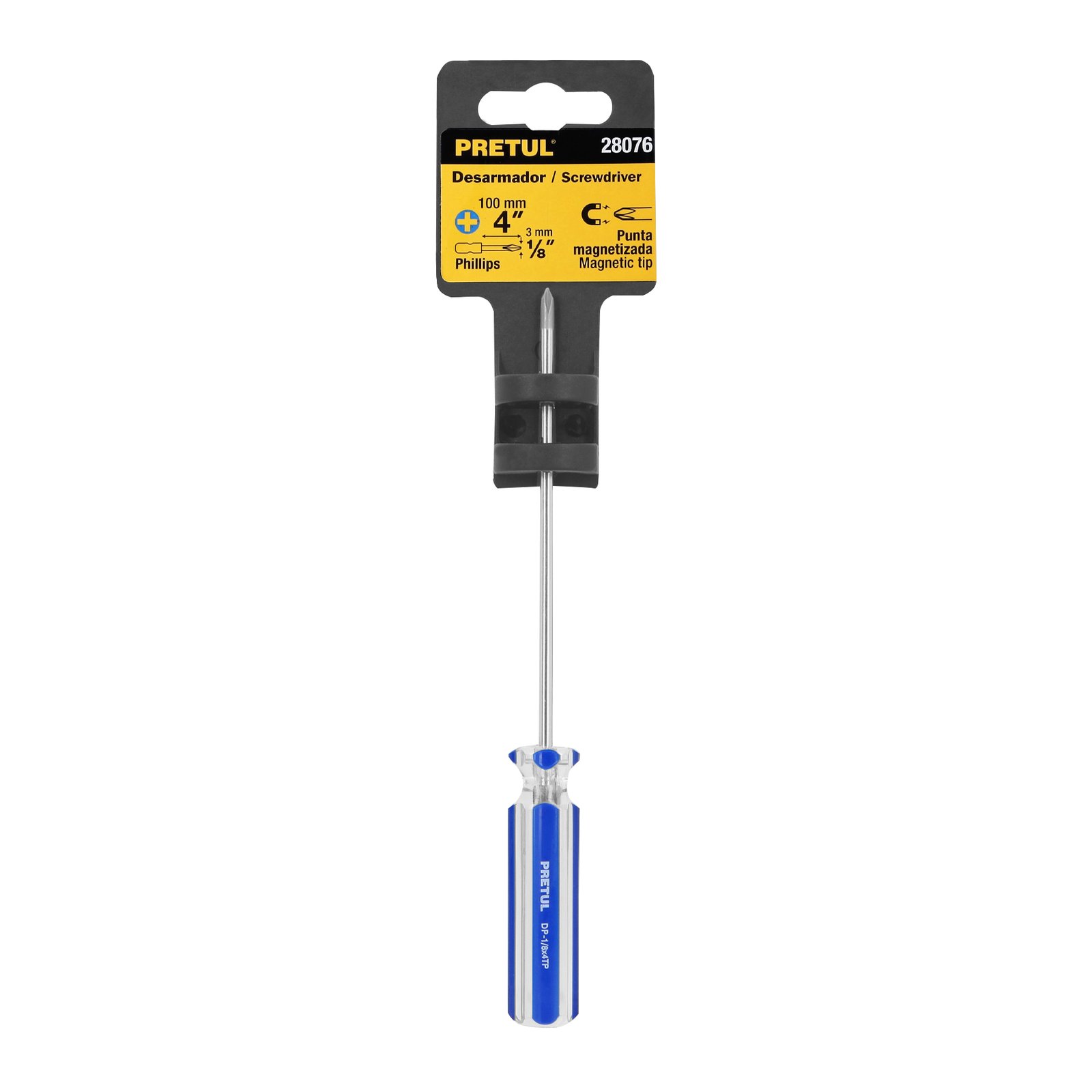 Desarmador de cruz 1/8" x 4" mango de PVC, PRETUL