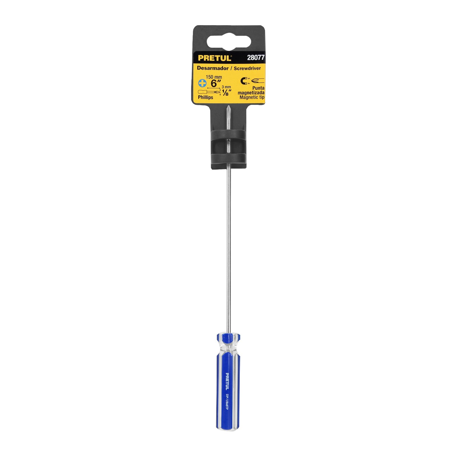 Desarmador de cruz 1/8" x 6" mango de PVC, PRETUL