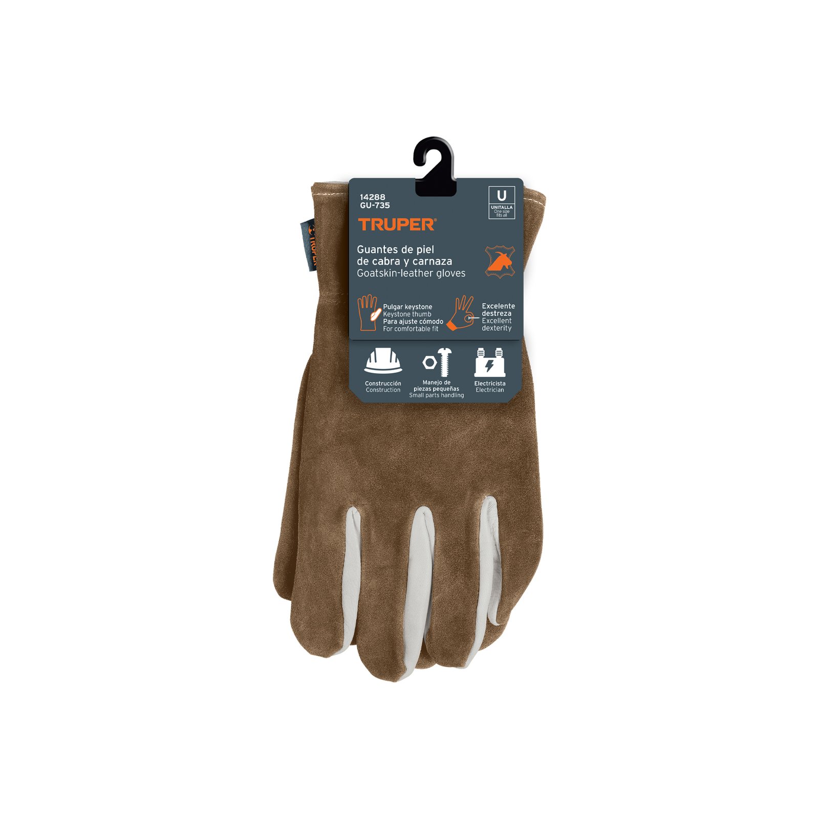 Guantes de piel de cabra con dorso de carnaza, TRUPER