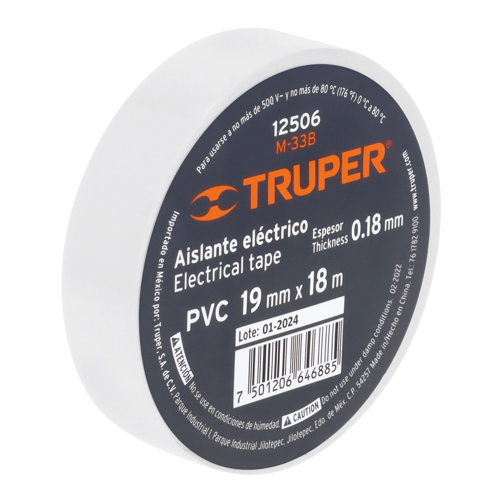 Cinta de aislar de 18 m x 19 mm, blanca, TRUPER
