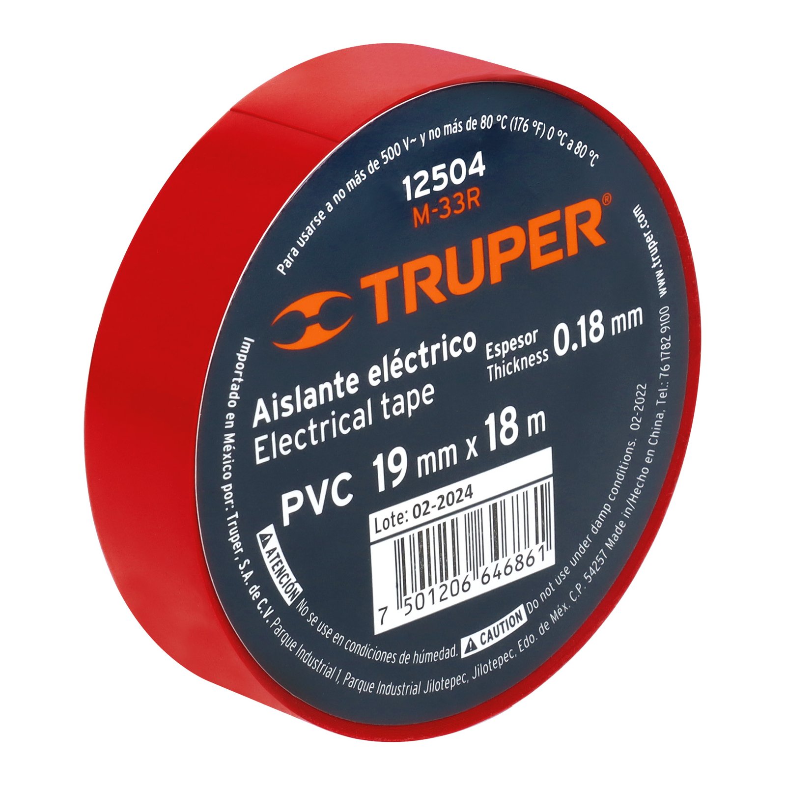 Cinta de aislar de 18 m x 19 mm, roja, TRUPER