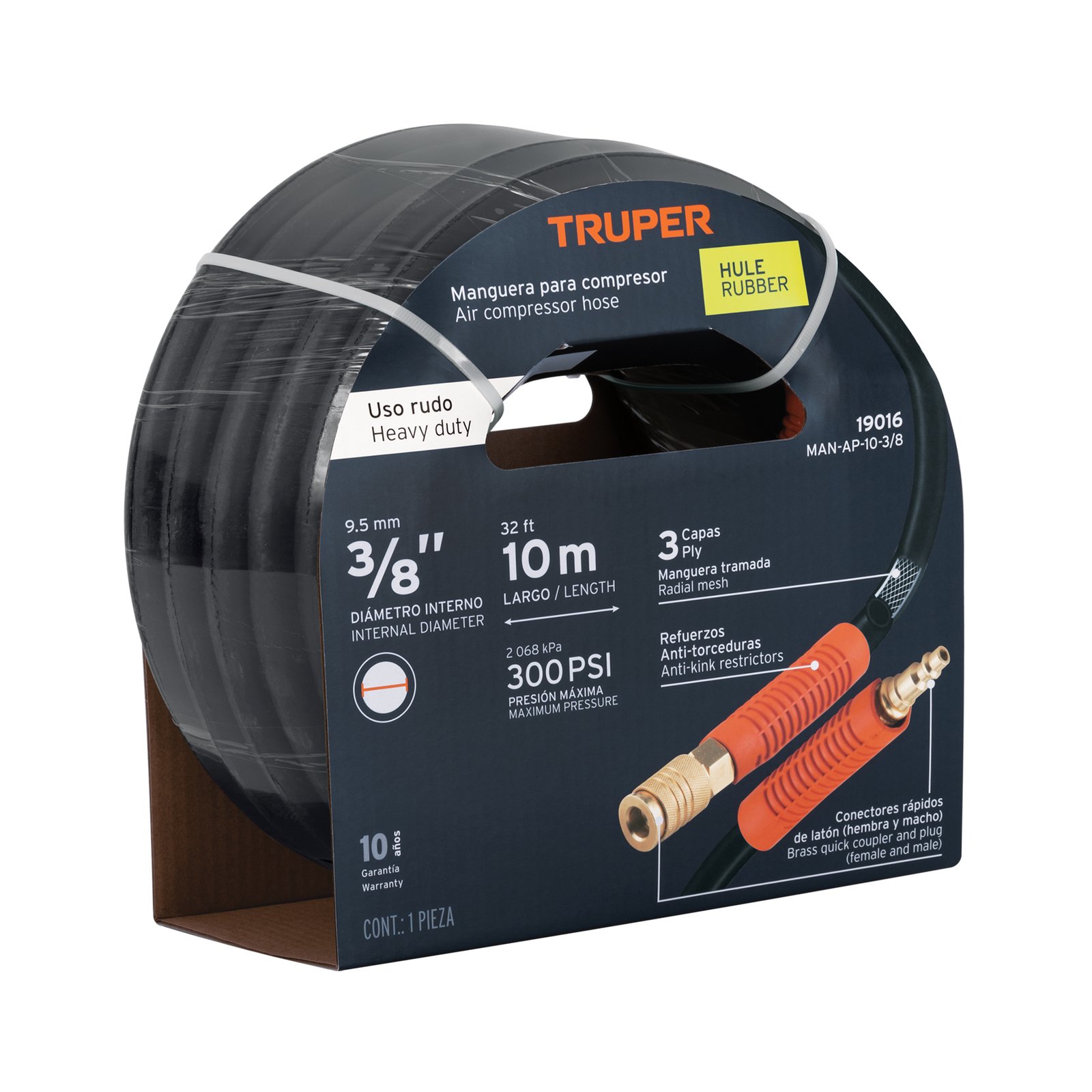 Manguera para compresor, de hule, 10m x 3/8", TRUPER