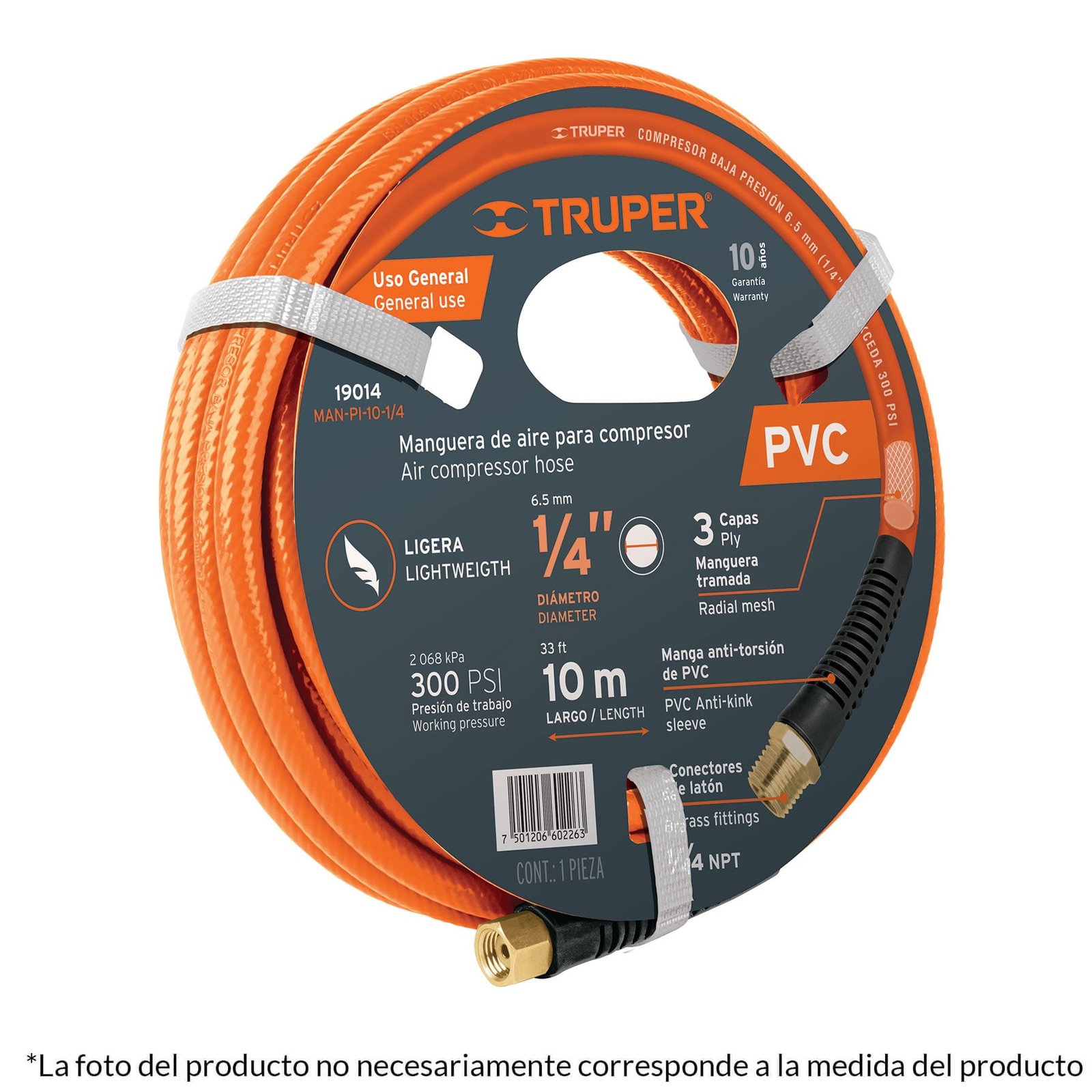 Manguera para compresor, de PVC, 10m x 3/8", TRUPER