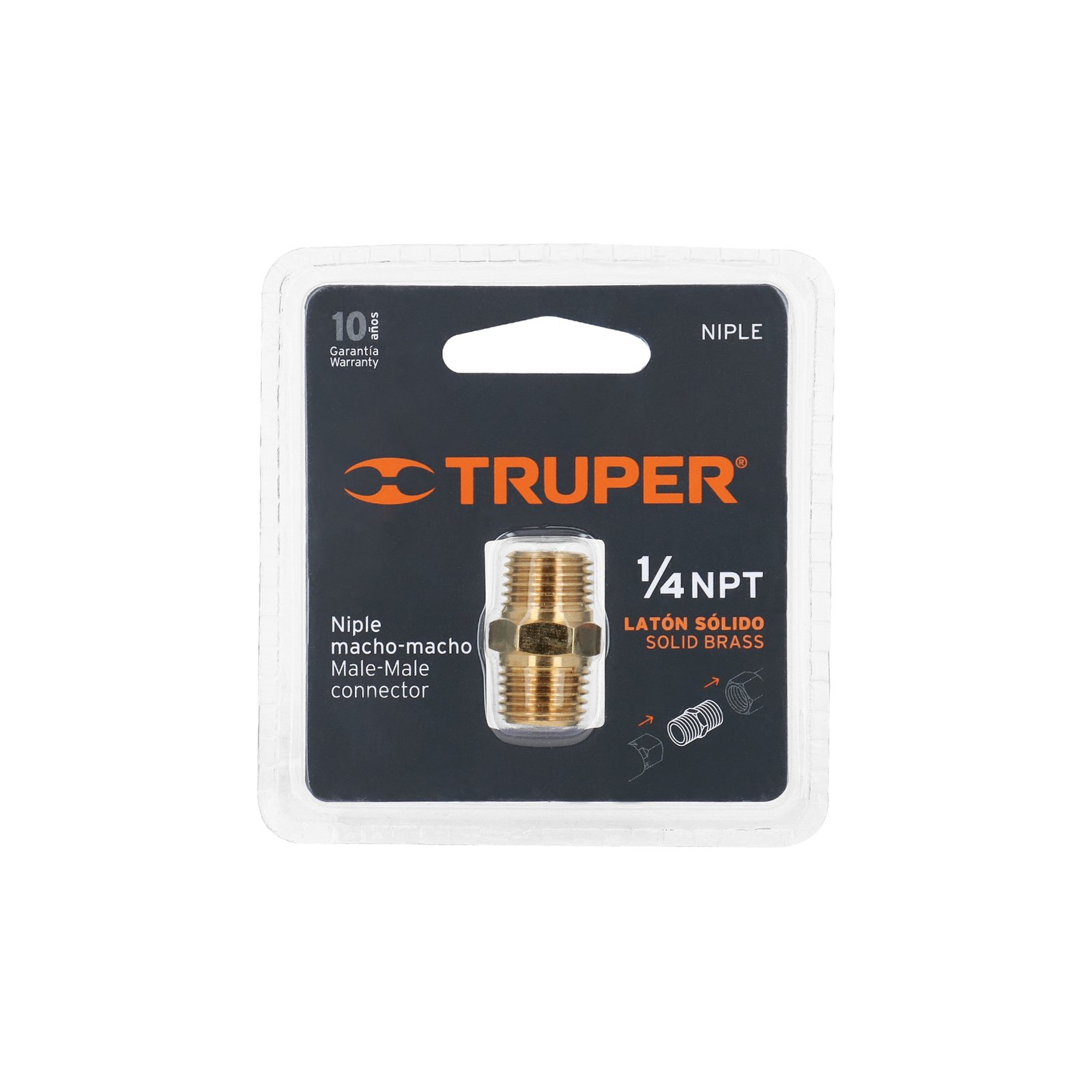 Niple de latón, macho-macho, cuerda 1/4" NPT, TRUPER