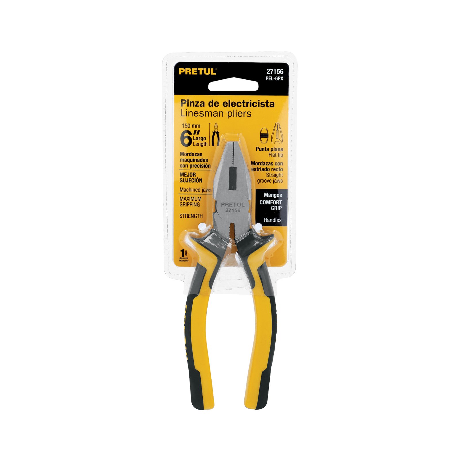 Pinza para electricista 6" mango Comfort Grip, PRETUL