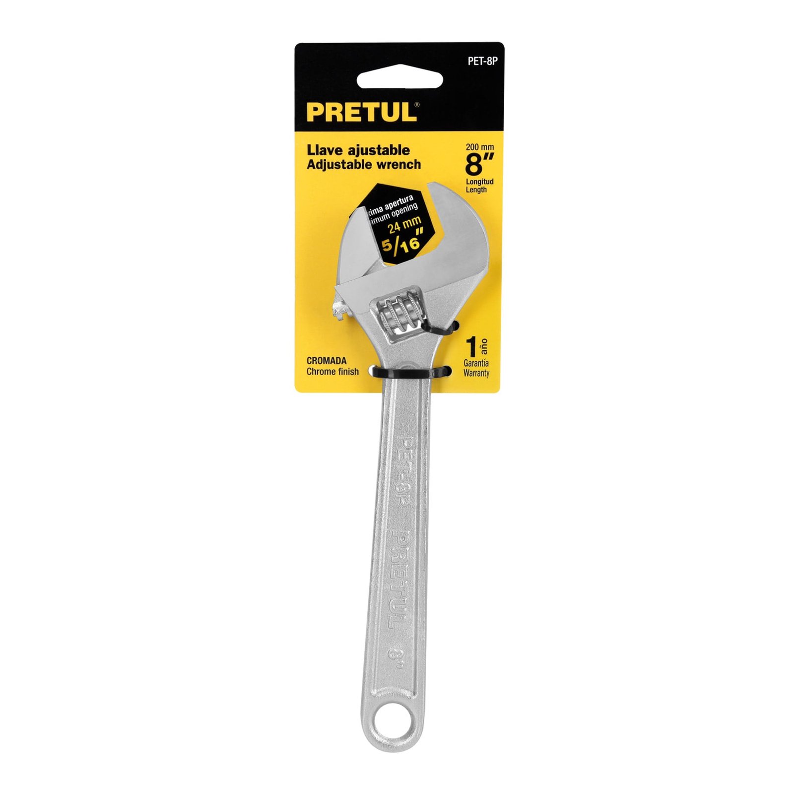 Llave ajustable (perico) 8" cromada, PRETUL