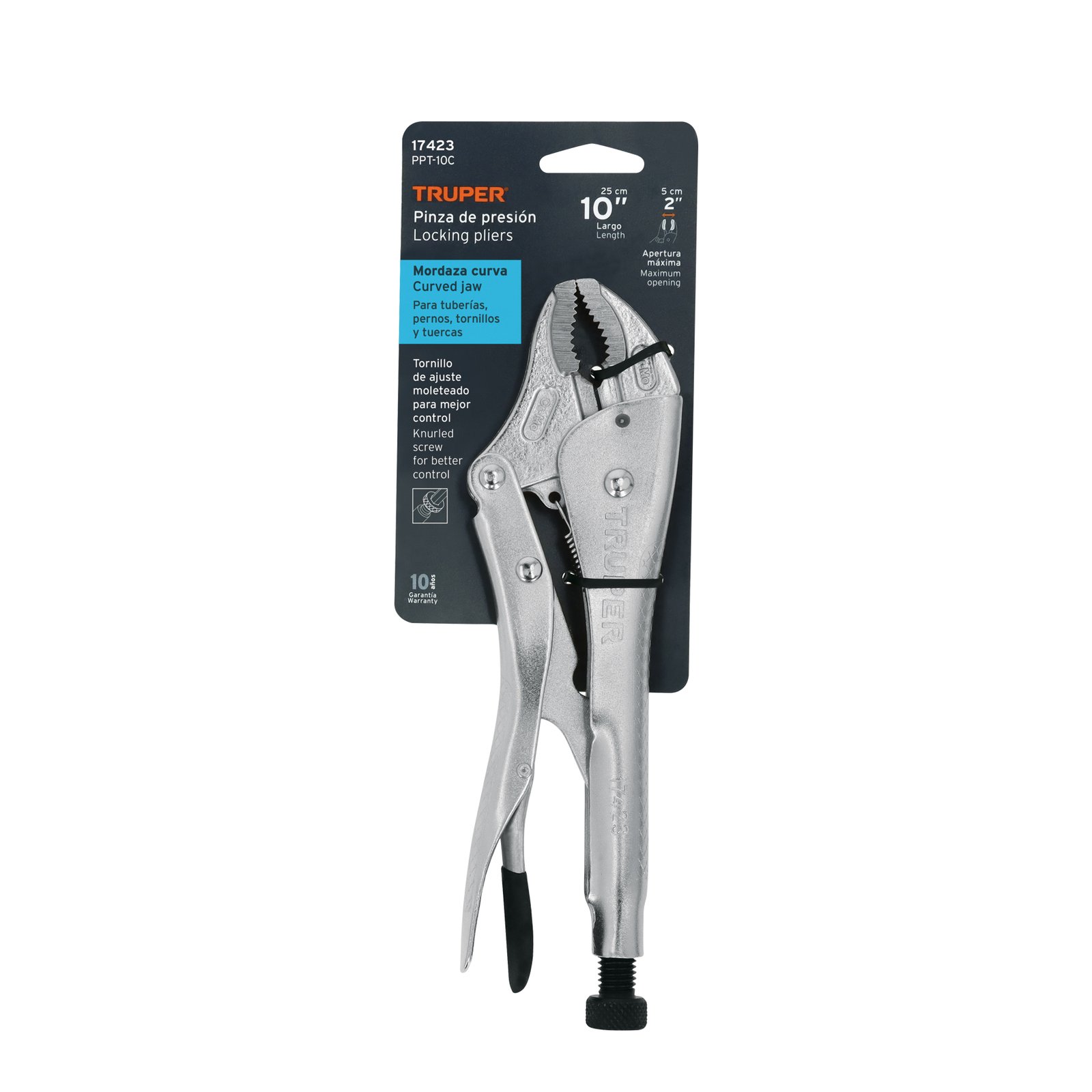 Pinza de presión 10" mordaza curva, TRUPER