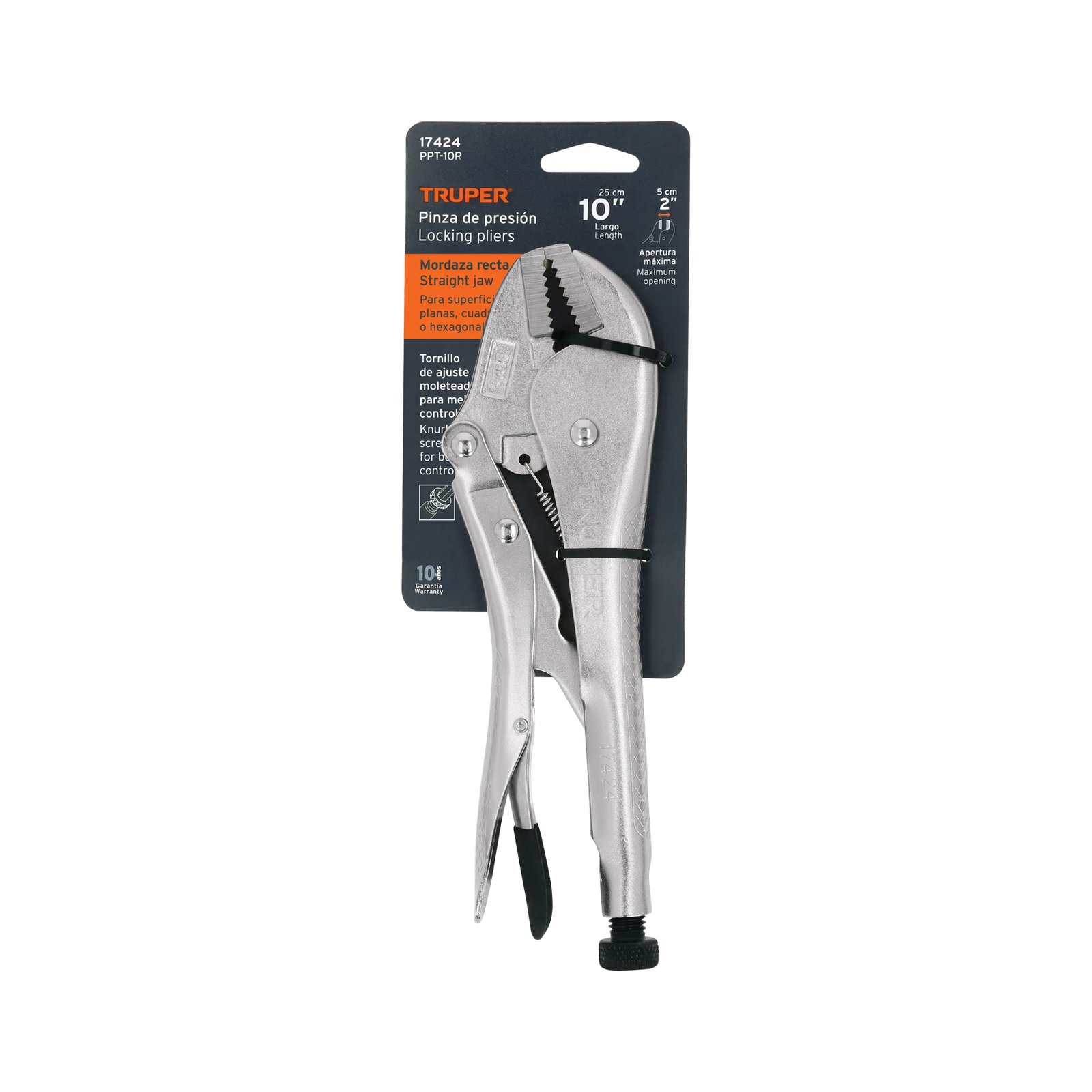 Pinza de presión 10" mordaza recta, TRUPER
