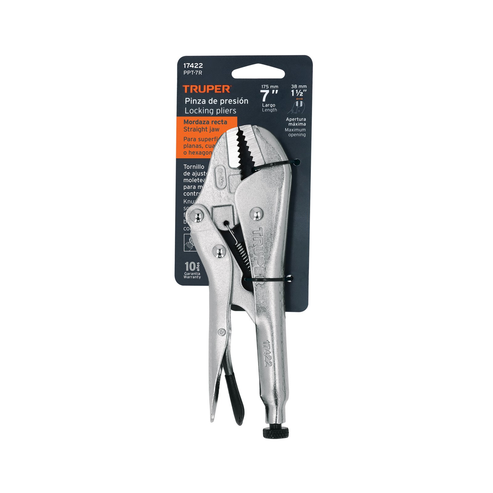 Pinza de presión 7" mordaza recta, TRUPER