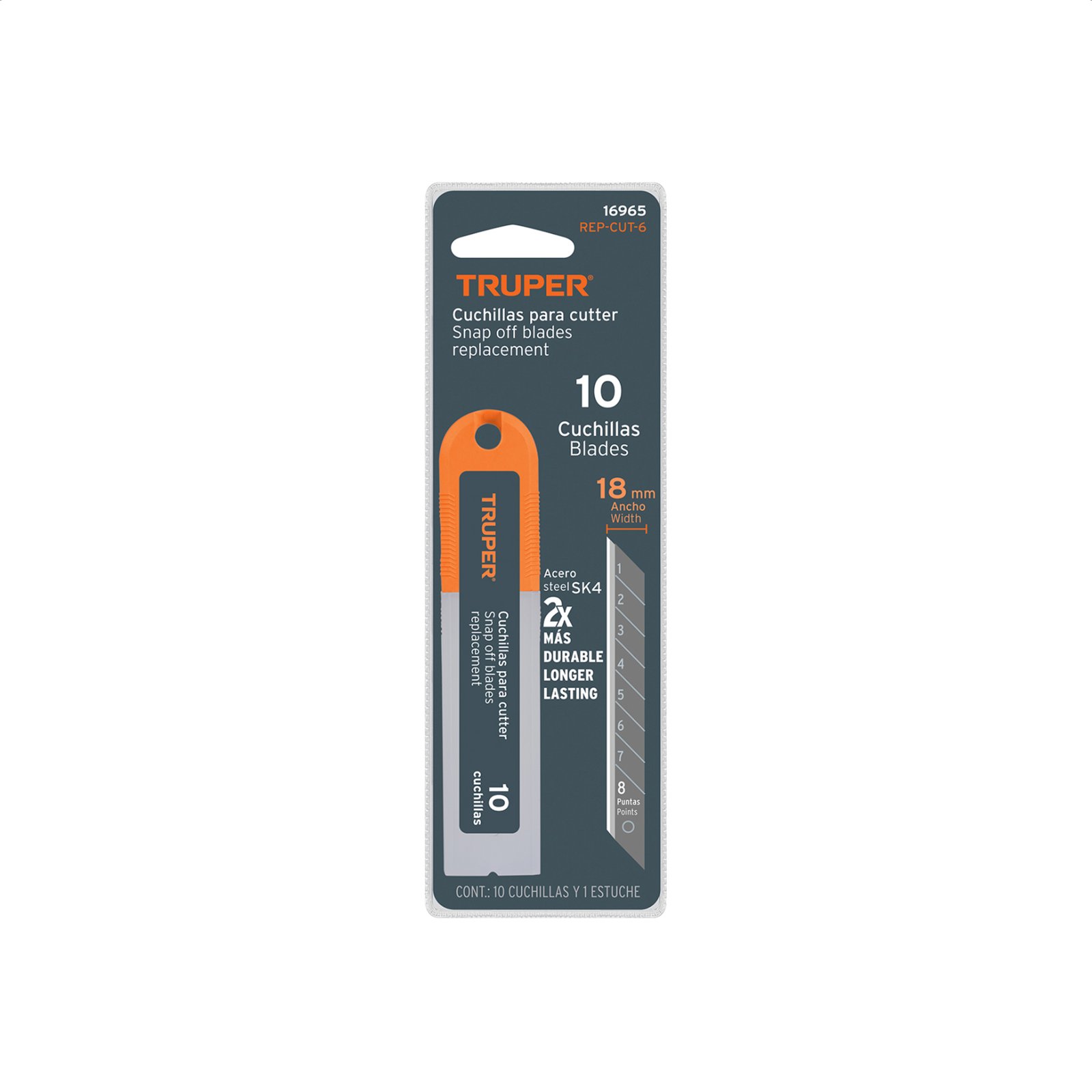 Estuche con 10 cuchillas SK4 de 18 mm para cutter, TRUPER