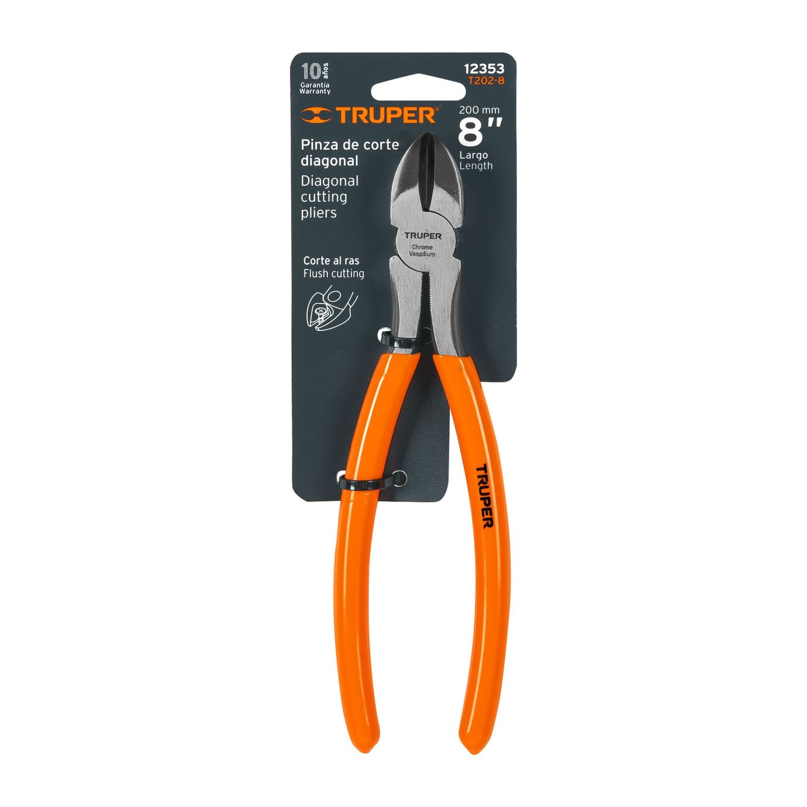 Pinza de corte diagonal 8" mango de PVC, TRUPER