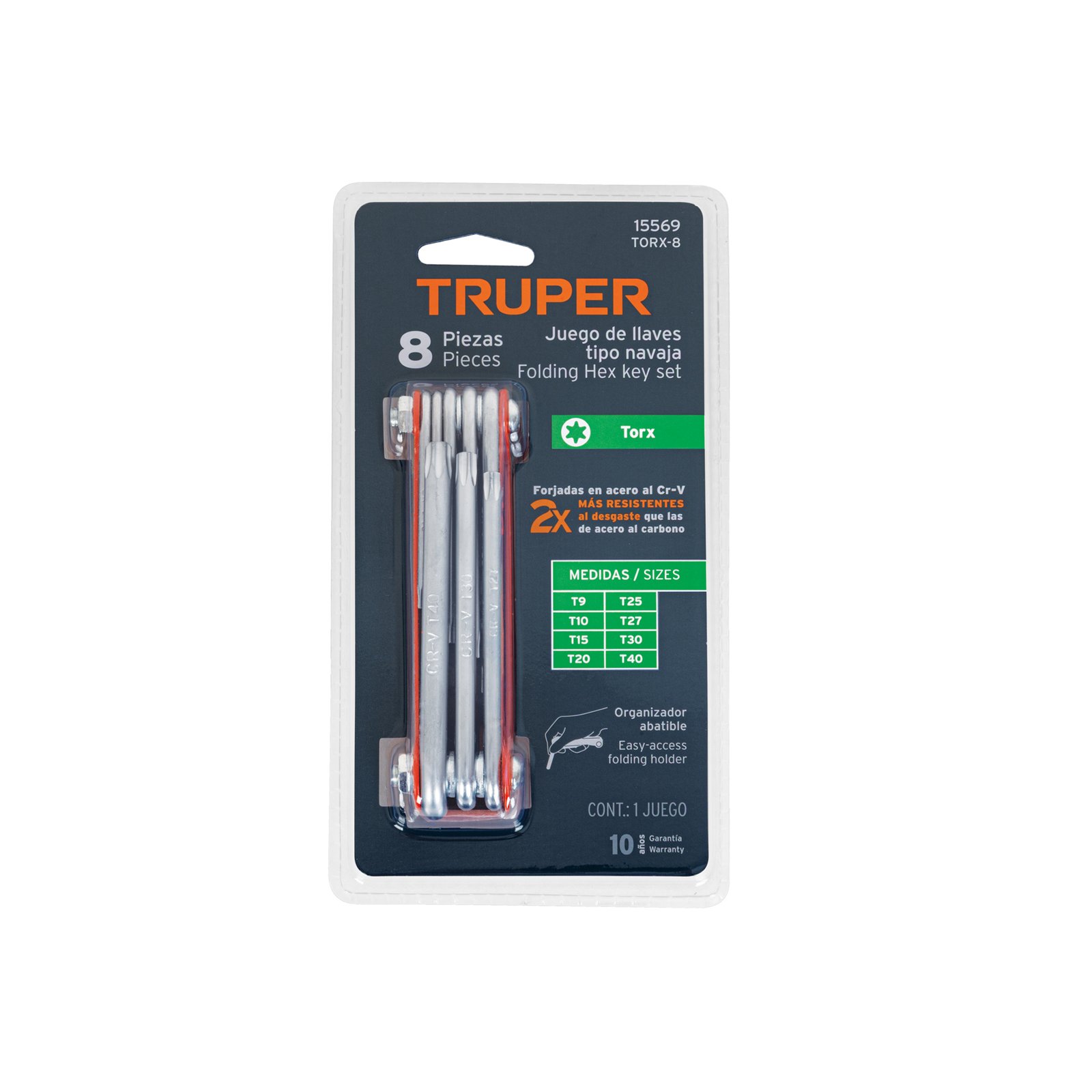 Juego de 8 llaves torx tipo navaja, cuerpo de lámina, TRUPER